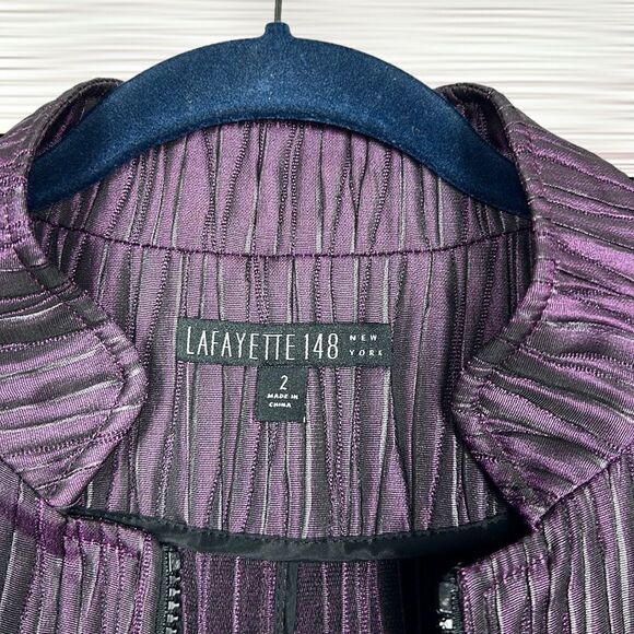 Lafayette 148 Lightweight Purple Textured Short Jacket Blazer Full Zip Front 2 - Picture 6 of 11